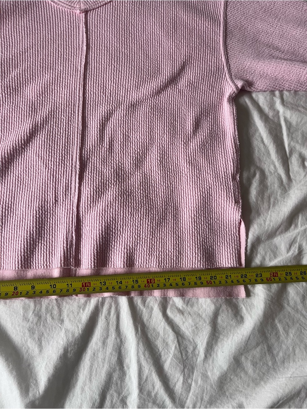 Aerie Pink Oversized Waffle Knit V-Neck Pullover Sweater XS - Picture 9 of 13